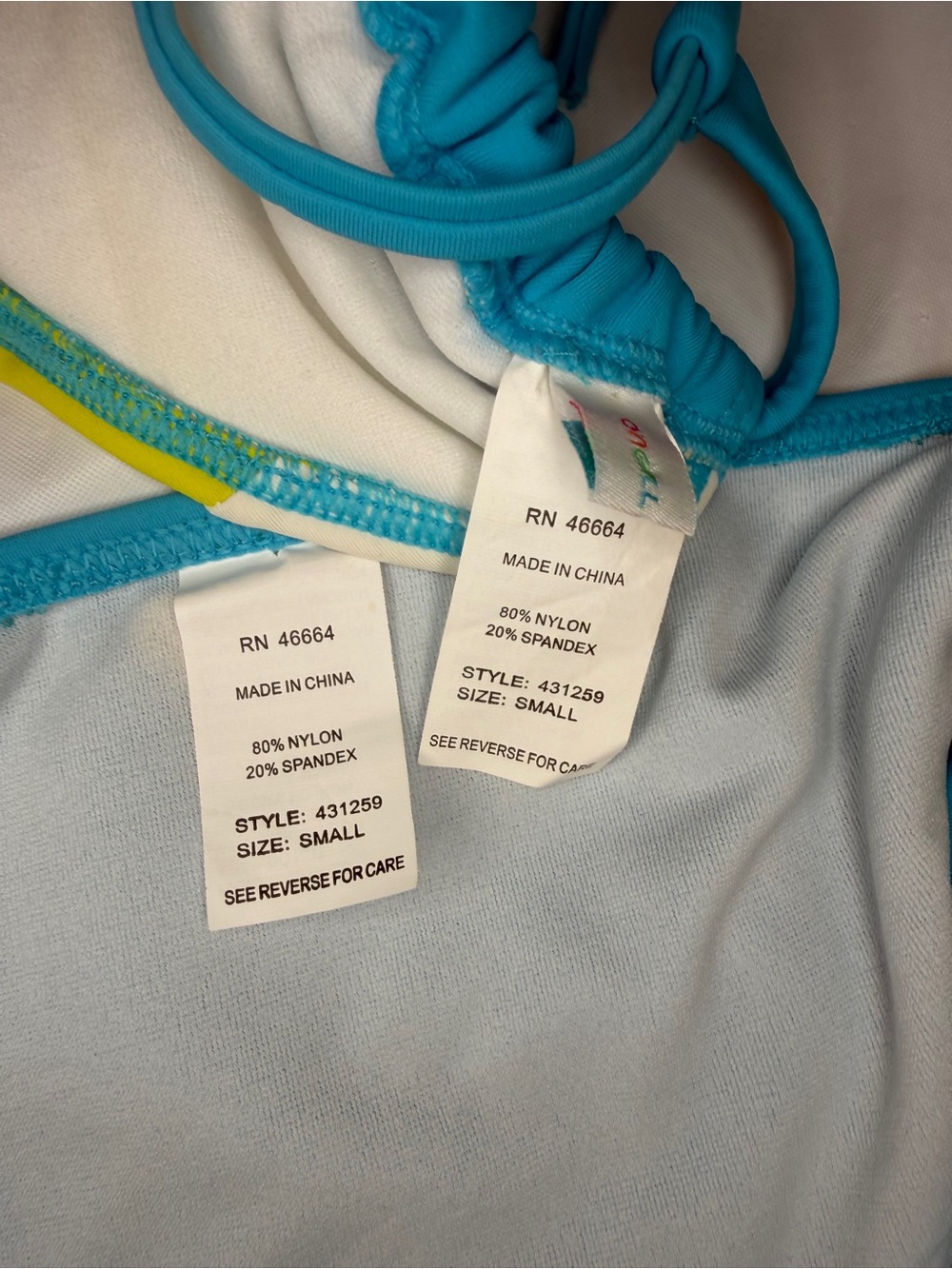 O'Neill Colorblock String Bikini Set Teal, White & Lime Green Triangle Sz S - Picture 3 of 6